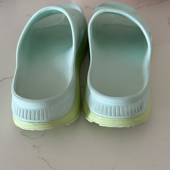 Hoka One One Light Aqua w/ Green Slide Sandals - Picture 3 of 9